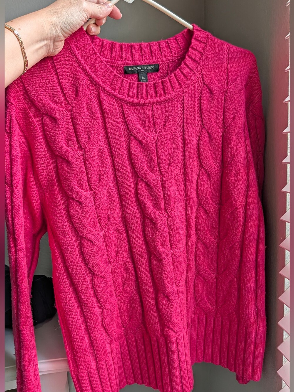 Banana Republic Hot Pink Cable Crew Sweater